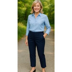 New J Crew Ruby Cropped Pants Women's 12 Navy Blue Stretch Trousers Workwear